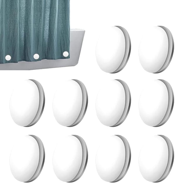 10 st magnetiska gardinvikter, magnetiska duschdraperivikter, gummerade duschdraperifoder med vikter, kraftiga magnetiska gardinvikter White