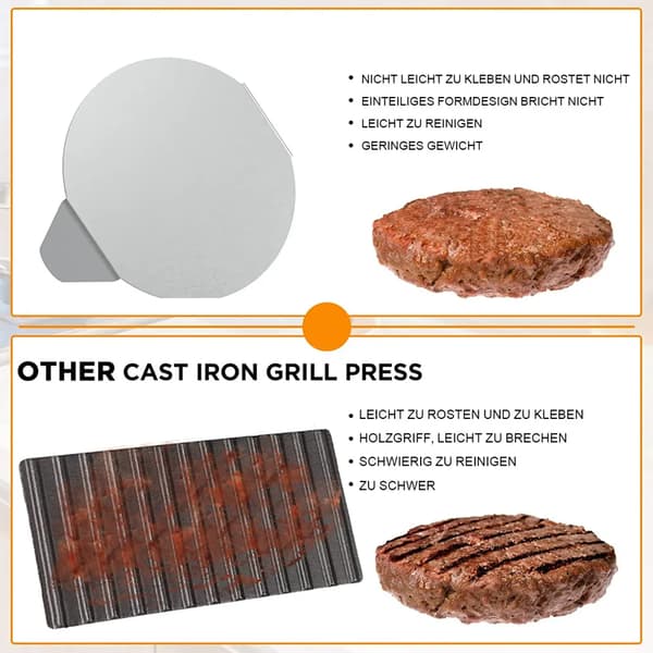 Hamburgerpress i rostfritt stål för grill, biffar, BBQ, non-stick, Stil 4