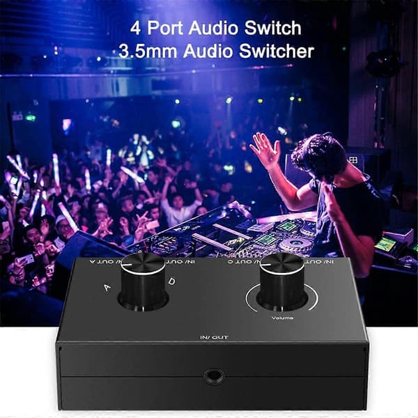 4-vägs 3,5 mm Jack Audio Switcher Stereo Bi-Directional Audio Switch Splitter Box 4 in 1 Out Hörlurar
