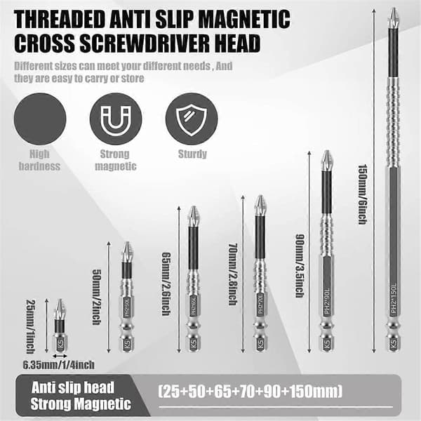 11 stk. K5 slagskruetrækkerbits skridsikre magnetiske borebits tænder Phillips krydshoved E