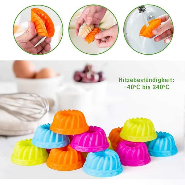 12 x Gugelhupf Form Silikone Mini Gugelhupf Bageform Kageform Genanvendelige Muffinsforme Cupcake til Kager Chokoladebudding (4 Farver)