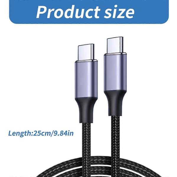 USB C -kaapeli 100W USB C - USB C -kaapeli Type C - Type C -pikalataus Nylonpunottu USB C - USB C -kaapeli puhelimeen elbow