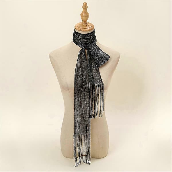 Lång Tunn Fransad Glittrande Sjal för Kvinnor Formell Middagsbjudning Modeaccessoar Silver Black