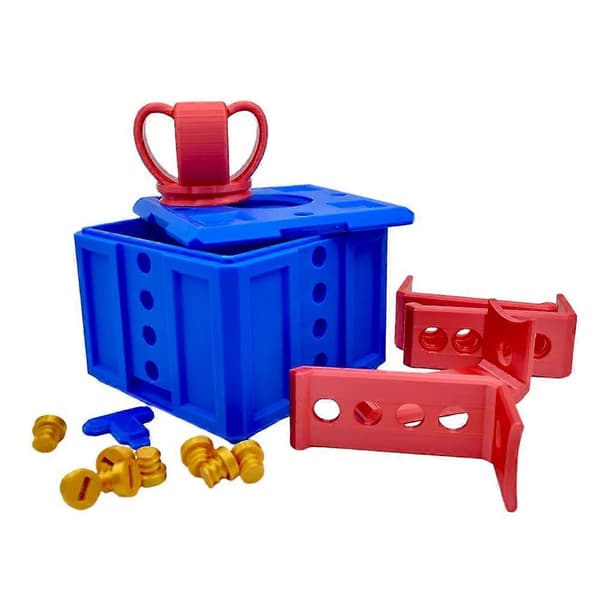 3D Irriterande Presentask med Skruvar, Irriterande Presentask med Vridförvaring, Practical Joke-present Red and Blue
