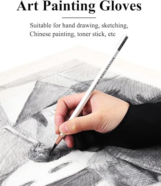 Sorte tofingrede kunstnerhandsker (1 pakke), velegnet til tegning, maling og berøringsresistente skrivehandsker til kunststuderende, der bruger digitale tablets