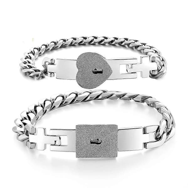 Romantiske Pararmbånd 2x/Sæt Rustfrit Stål Elsker Hjerte Lås til Nøgle Armbånd White