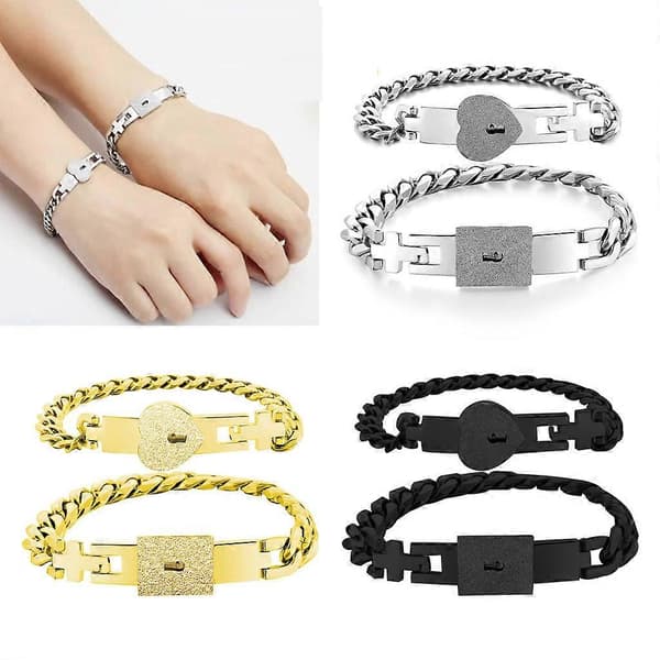 Romantiske Pararmbånd 2x/Sæt Rustfrit Stål Elsker Hjerte Lås til Nøgle Armbånd White