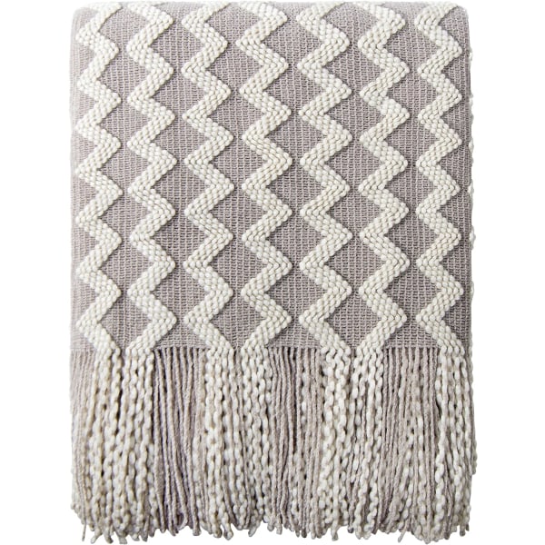 Acrylic Knitted Throw Blanket, 47*78 Inches, Light Grey Wave, Lig