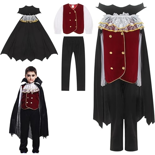 Size:M Boys Vampire Costume Halloween Cosplay Costume Count Child