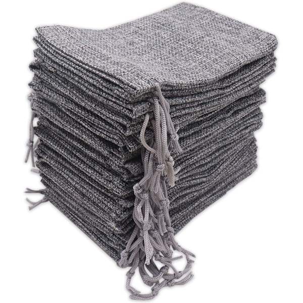 Grå 30 stk. 10 x 15 cm Linnedposer, Genanvendelige Gaveposer, Poser med Snøre til Je