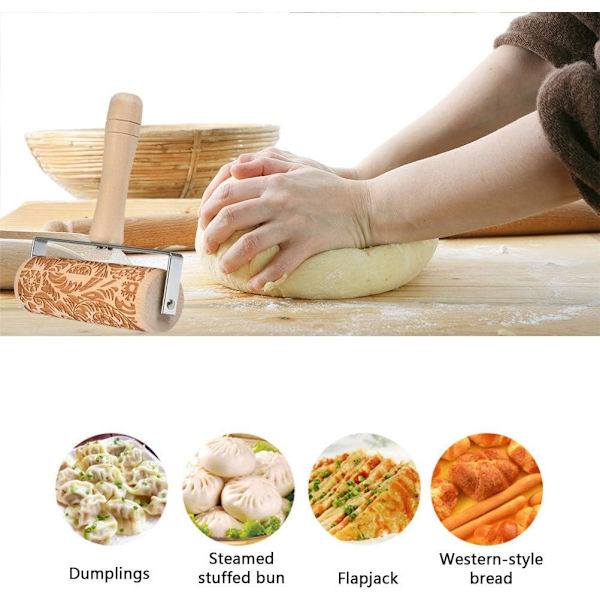 Embossed Rolling Pins, 3D Engraving Rolling Pin, Natural Safe Woo