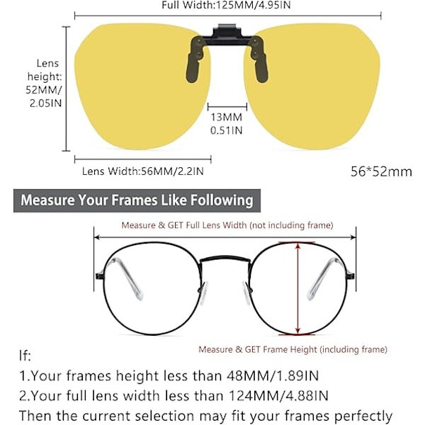 Gule Clip-on Solbriller - Polariseret Clip on Solbriller over Briller Unisex, Rimless Polariseret Flip B