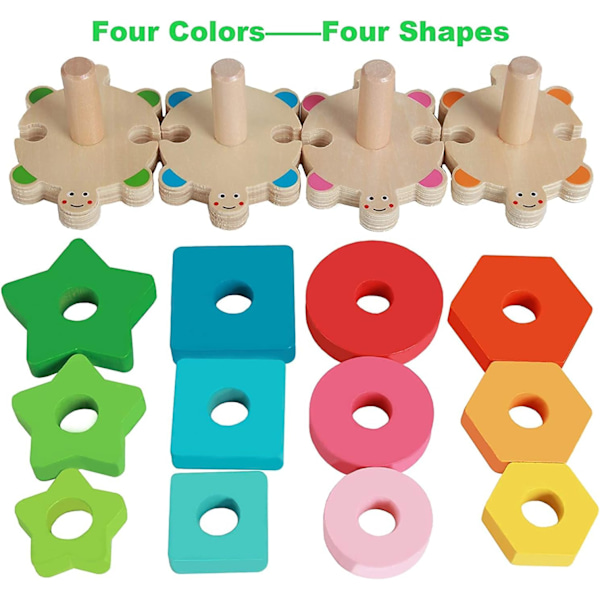 Leksak för barn, trä 1 2 3 4 år gammal, Montessori baby leksak geometriska utbildningsspel form stapling sortering och M C