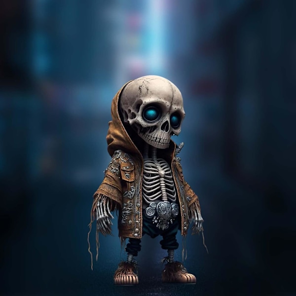 Seje skeletfigurer (kraniedukke D), nye harpikshåndværk, sød statue skeletminde, samleobjekt