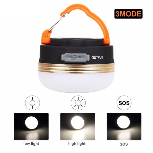 Campinglys Lanterne LED Lampe USB Oppladbar Vanntett 3 Moduser D