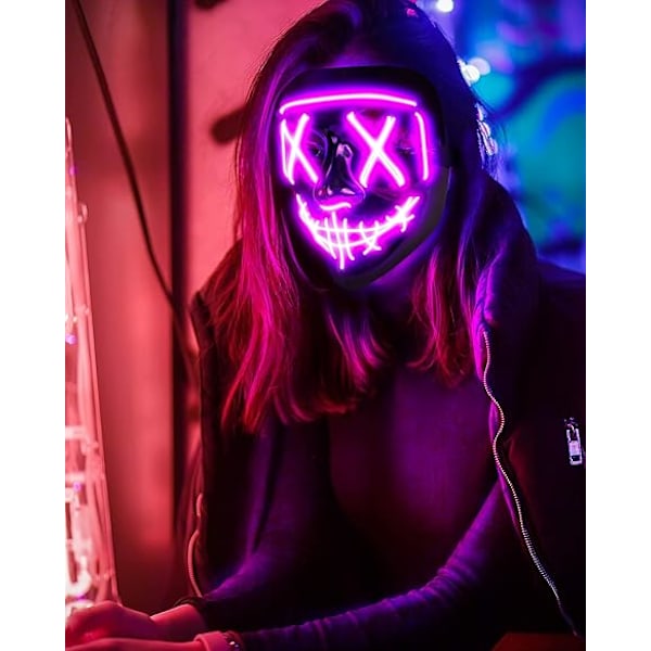 1 LED-valo, pelottava Halloween, hehkuva neon-naamio 3 valaistustilalla ja El-johdolla