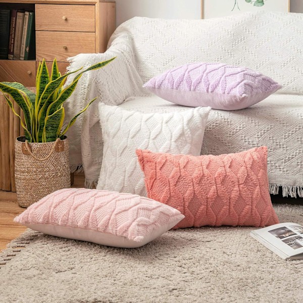 Pakke med 2 Broderte Plysj-lignende Puter Trekk Dekorative Putetrekk Putetrekk for Sofa Stue Soverom Bil 1