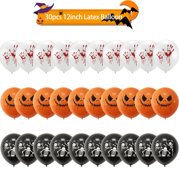 30 kpl Halloween-juhlapallokoristeita, 12 tuuman musta oranssi valkoinen Bal