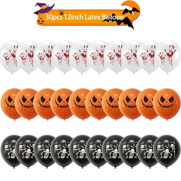 30 st Halloween-festballonger Dekorationer, 12 tum Svart Orange Vit Bal