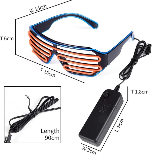 Festpynt, Neon Rave Briller, Blinkende LED Solbriller