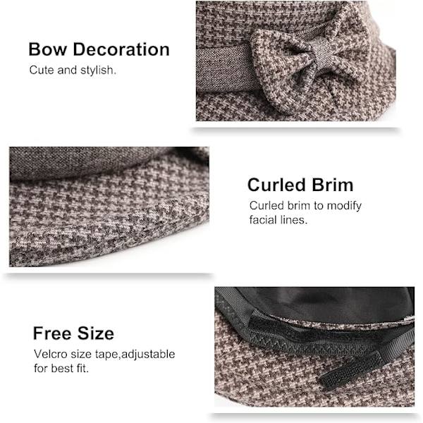 Dame Bowler Hat med Roll-Up Krem Vinter Retro Cloche Hat wit