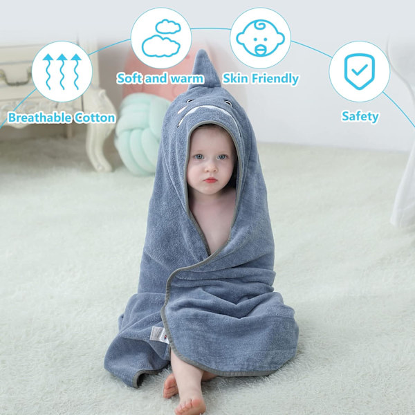 90x90cm, Grå, 0-6 år, Unisex Baby Toddler Kids Animal Hooded Cotton Shower Beach Bath Towel