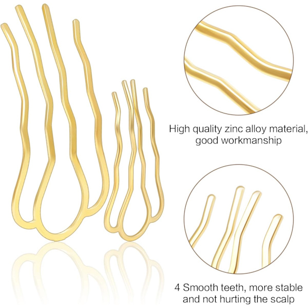 10 stk Chignon-nåler Hårspenne Sinklegering Hårspenne U-formet 4-tannet Dame-stil Hårspenne Twist Gull Hårspenne DIY for Kvinner U