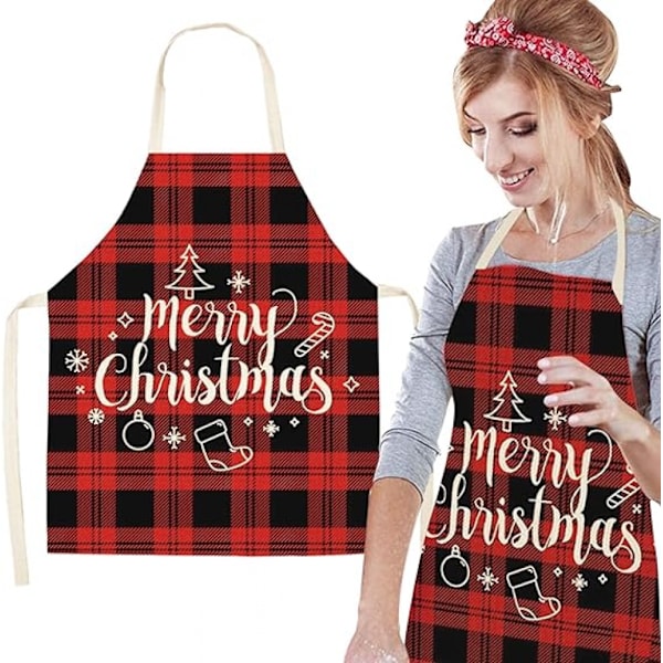 Christmas Apron Red Kitchen Apron Merry Christmas Jingle Bells Patterns Classic Plaid Style Black Protect Your Clot