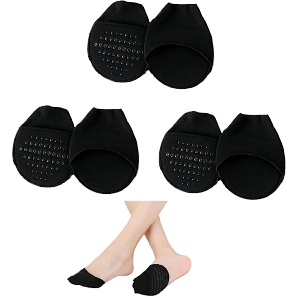 3 Pairs Black Ball of Foot Cushion Socks Women's Toe Cover with Padding No Show Half Socks with Spon