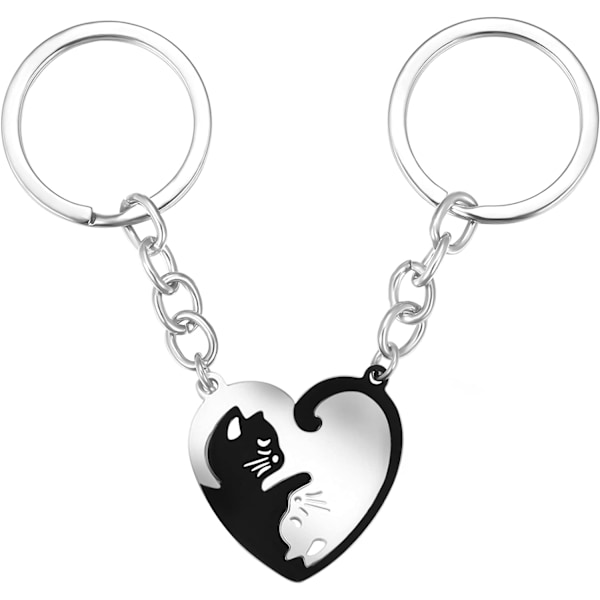 Par Keychain, Hjerteformet Katteelsker Keychain Jubilæumsvennergaver Kattepuslespil Nøglering Souvenir, Valentinsdag V