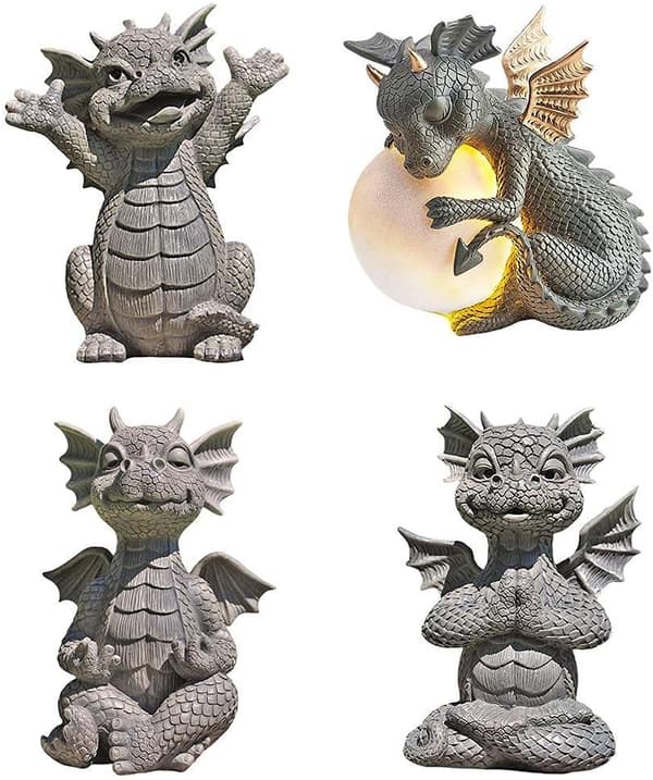 Resin Mediterende Have Drage Statue - Zen Drage Statue - Have