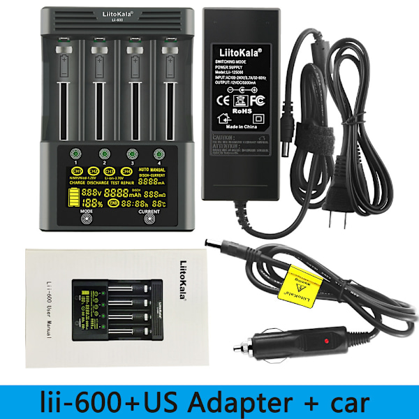 (Euro-standard) liitokala LII - 600 LCD-skærm lithium-batterioplader med detektion