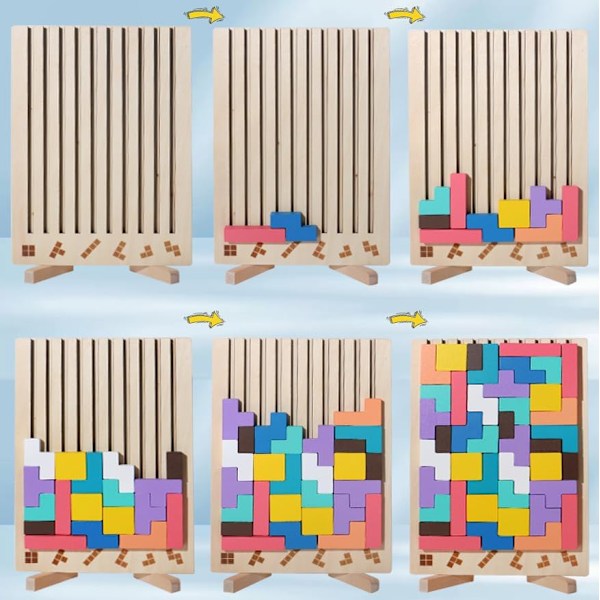 Treblokkpuslespill Hjernepuslespill for småbarn Tangram Intellektuelt puslespill Fargerikt 3D Byggeblokkspill G