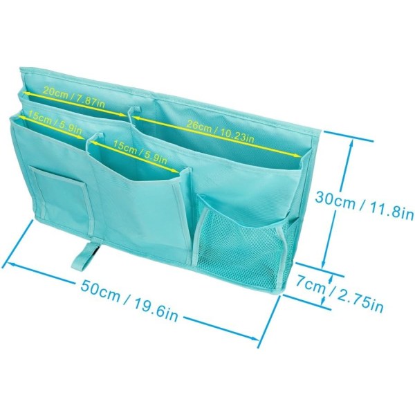 Grønn Seng Organizer - 8 Lommer Sengside Henge Oppbevaringspose med Stropp for Mobiltelefon, Tablet, Bøker, Vev, Ideell for C