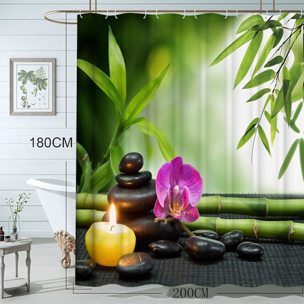Bambus Duschdraperi 180x200, Mögelresistent Polyester Duschdraperi Zen Grön Duschdraperi Tryckt Duschdraperi