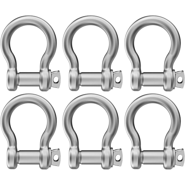 6 mm 1/4 Tomme 304 Rustfrit Stål D-Ring Shackles Skrue Stift Anker Shackle til Træk Ståltråd 6 Stk K