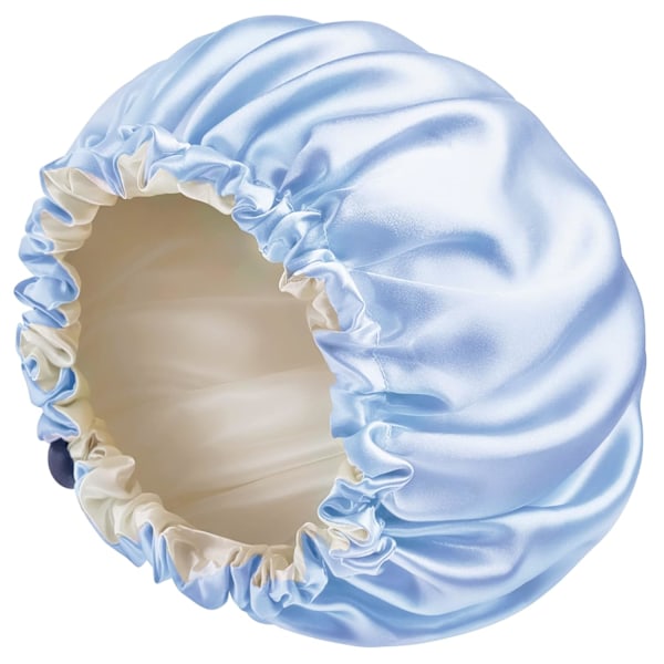 (Himmelsblå) 1 st sovhatt, enfärgad, dubbla lager med elastisk skönhetshatt, bärbar lock