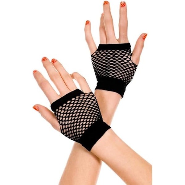 Short-19x12cm-Fingerless Fishnet Gloves Women Black 80s Retro Vintage Nylon Stretchy Mesh Gloves for