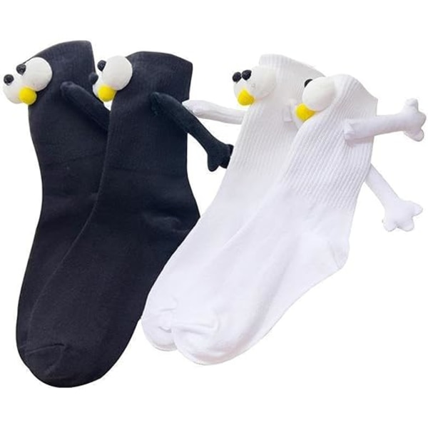 2 Par Soks for Par med Håndholdende Design, Ensfarget Strømpebukser, Søte Soks for Kvinner, 3D Dukke Magnetisk Sugkopp Parsokk B