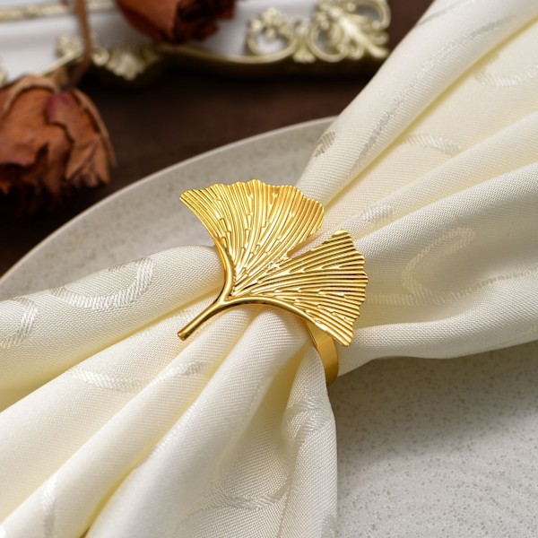 Ginkgo Blad Servietringe Sæt af 12, Guld til Festlig Middagsbords Dekoration (Guld)
