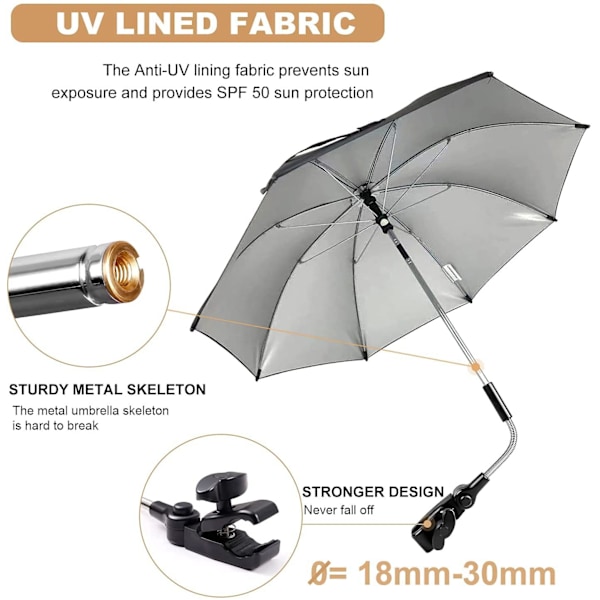Universal barnevognsparaply, Anti UV Parasol til barnevogn, Diameter 7\"