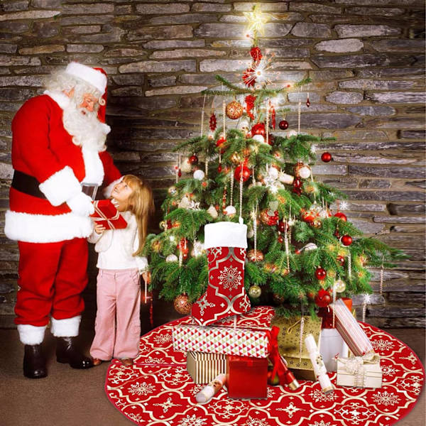 Röd Julgransskjort Julmattan 120cm Julgransskjort Plysch Topp Röd Julgransskjort med Stor A