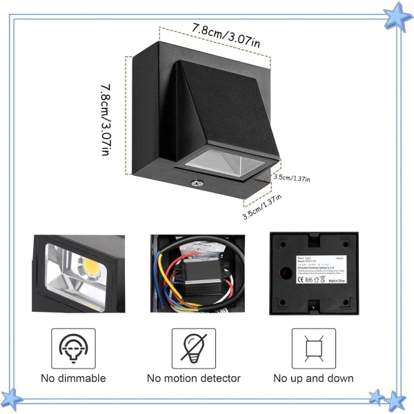 värmeljus utomhus vägglampa - 2 delar, LED vägglampa IP65 Vattenp