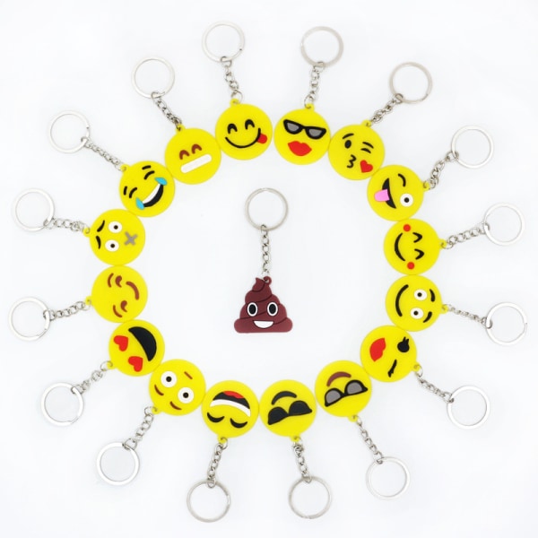 18 delar Smiley nyckelring, Nyckelringar, Emoji Nyckelring, Emoti
