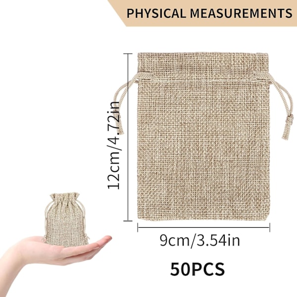 （10x15cm）50 stk Jutepose med snor Juteposer Gaveposer med snor, Lin Hemp Punger Stoffposer for Drage H