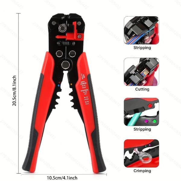 (Rød) 5-i-1 Selvjusterende Wire Stripper, Wire Crimping Tool, Wire Tang for Stripping, Kapping, C