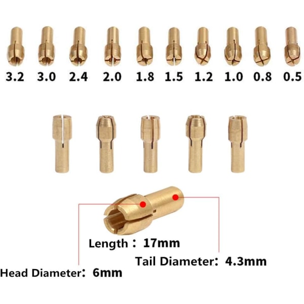 10 stk. Præcisions messing chuck 0,5-3,2 mm borepatron roterende værktøjer El