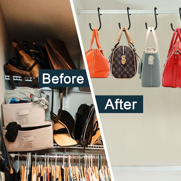 8 stk. bøjle til skab, unikt twist design sort vinylbelagt taskebøjle organizer kroge, stor C