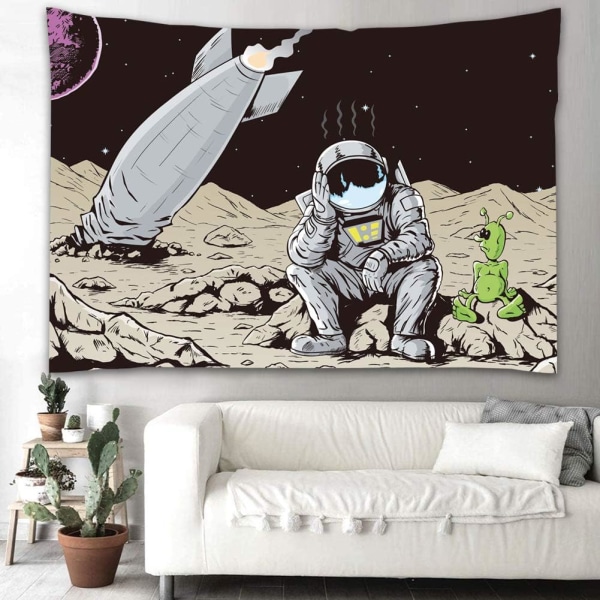 200x150cm Trippy Astronaut Gobeläng, Raketkrasch på Alienplan