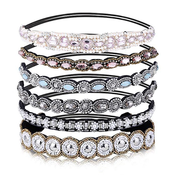 6-pack Rhinestone Elastiska Hårband Bohemia Elastiska Hårband med Kristall Rhinestone Smycken Band för Kvinnor Hår R